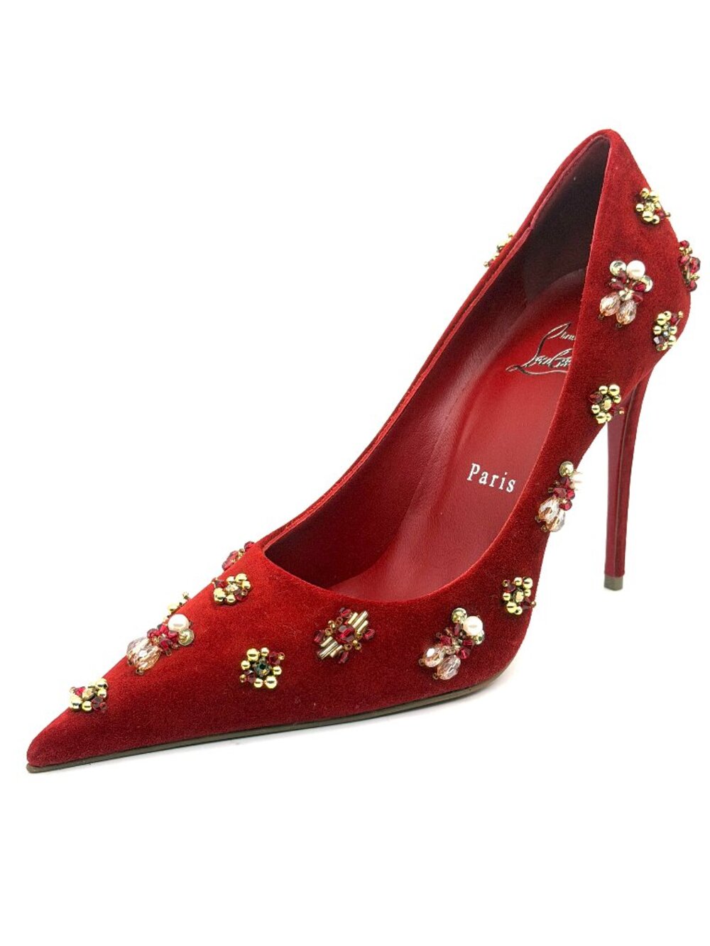 Christian Louboutin MIX KATE 100 Embellished Beaded Suede Heels Pumps - Picture 4 of 15